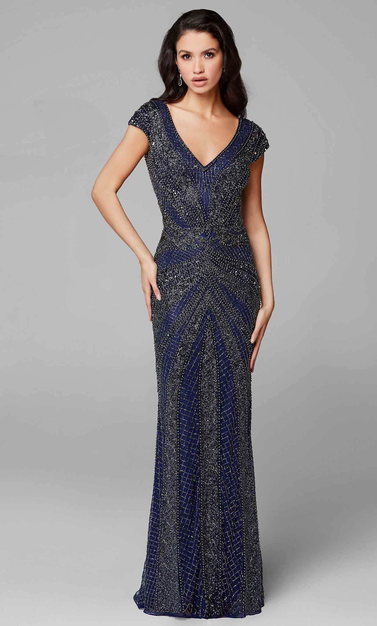 Embellished Deep V-Neck Evening Gown