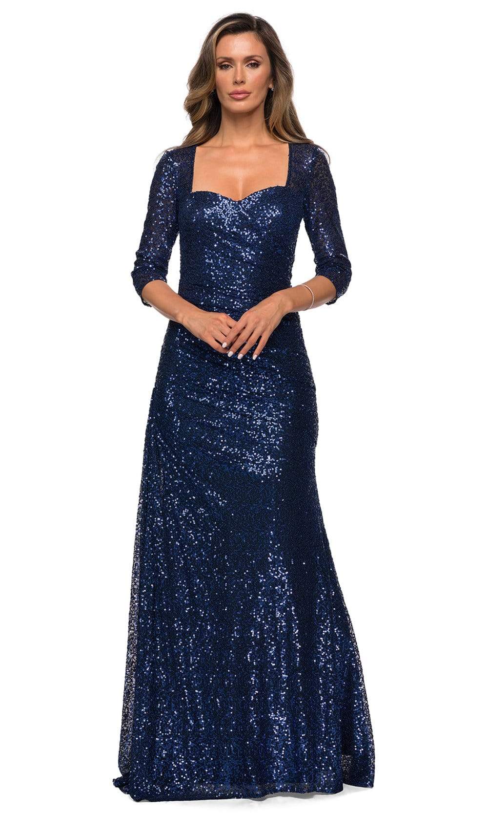 28065 Sequined Shirred Trumpet Dress