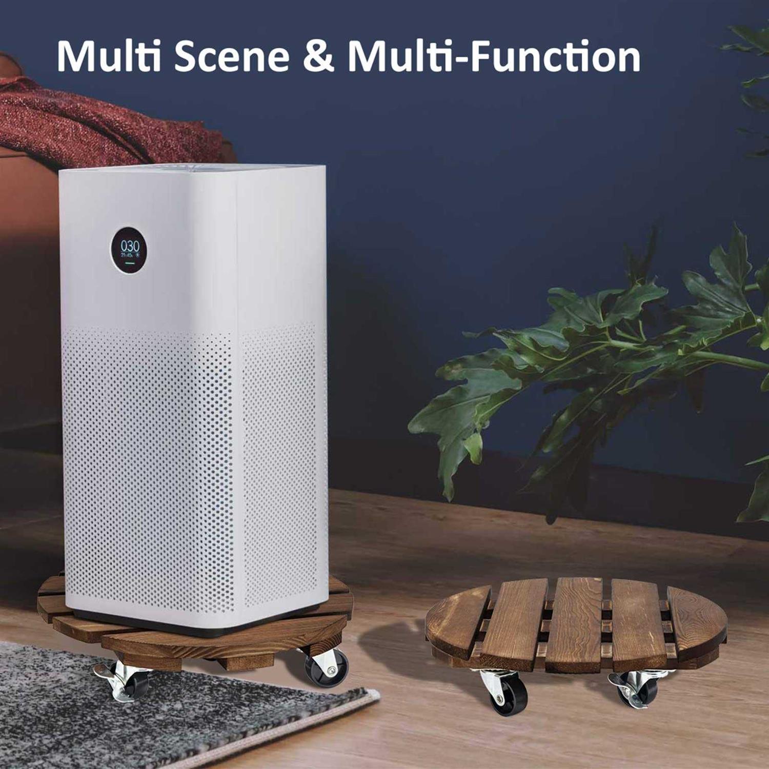 Yangbaga 2pack Plant Caddy 12u2019u2019Wood Duty Round Plant Roller with 2 360° Lockable Caster Wheels,Indoor Outdoor on Roller Patio/Flower