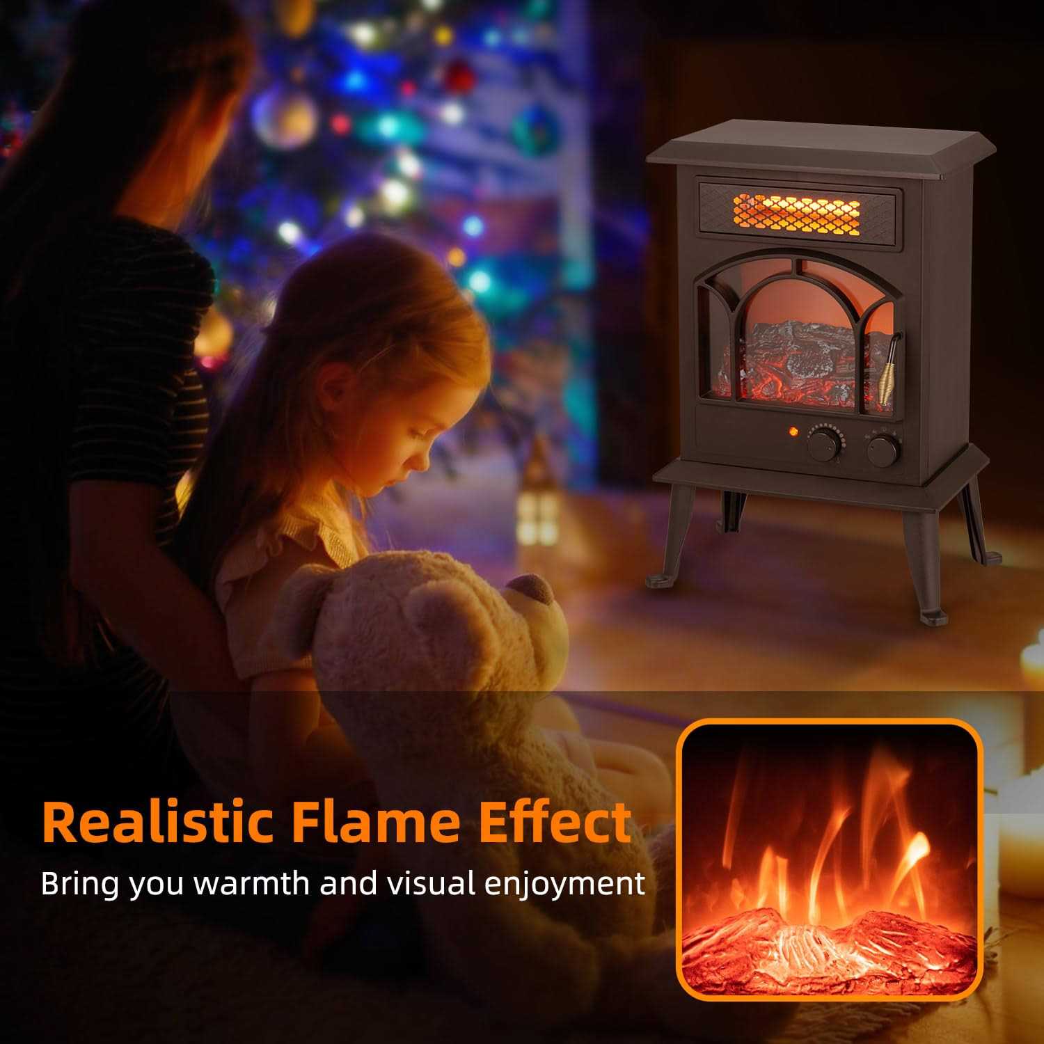 Wewarm Electric Fireplace Heater ,22.4 Freestanding Infrared Quartz Stove Heate