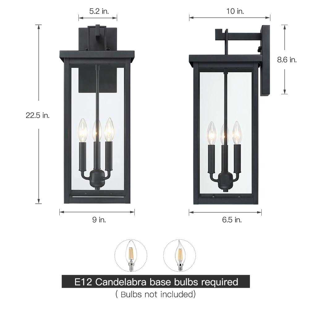 True Fine Forti 3-Light Large Black Outdoor Wall Sconce Lantern Light