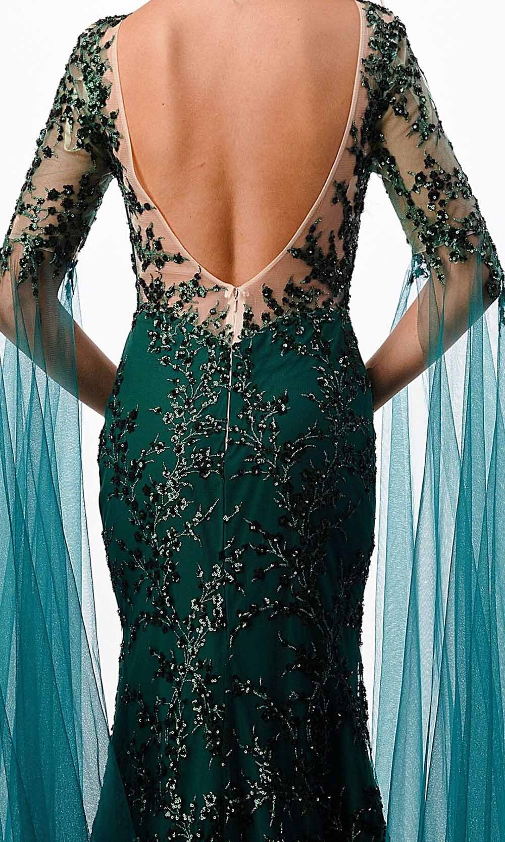 Cape Sleeve Mermaid Evening Gown