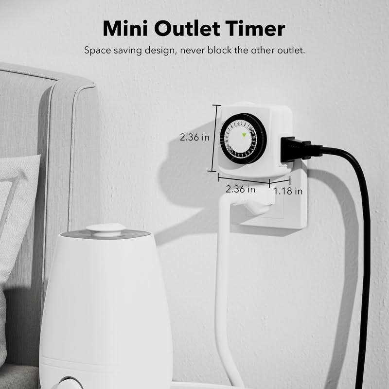 BN-LINK Mini Indoor 24-Hour Mechanical Outlet Timer 2 Prong 2-Pack