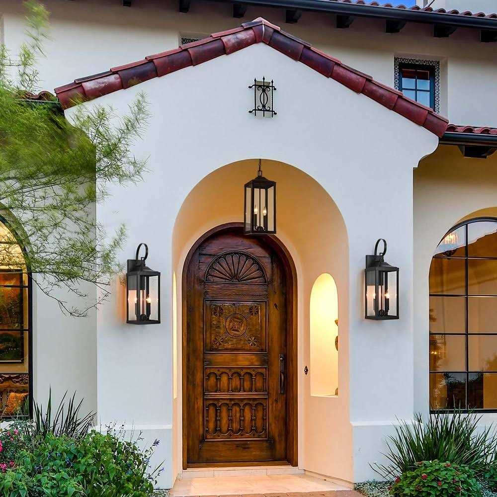 True Fine Jefferson 2-Light 25.7 in. Black Large Outdoor Wall Lantern Sconce Light TD40021OT