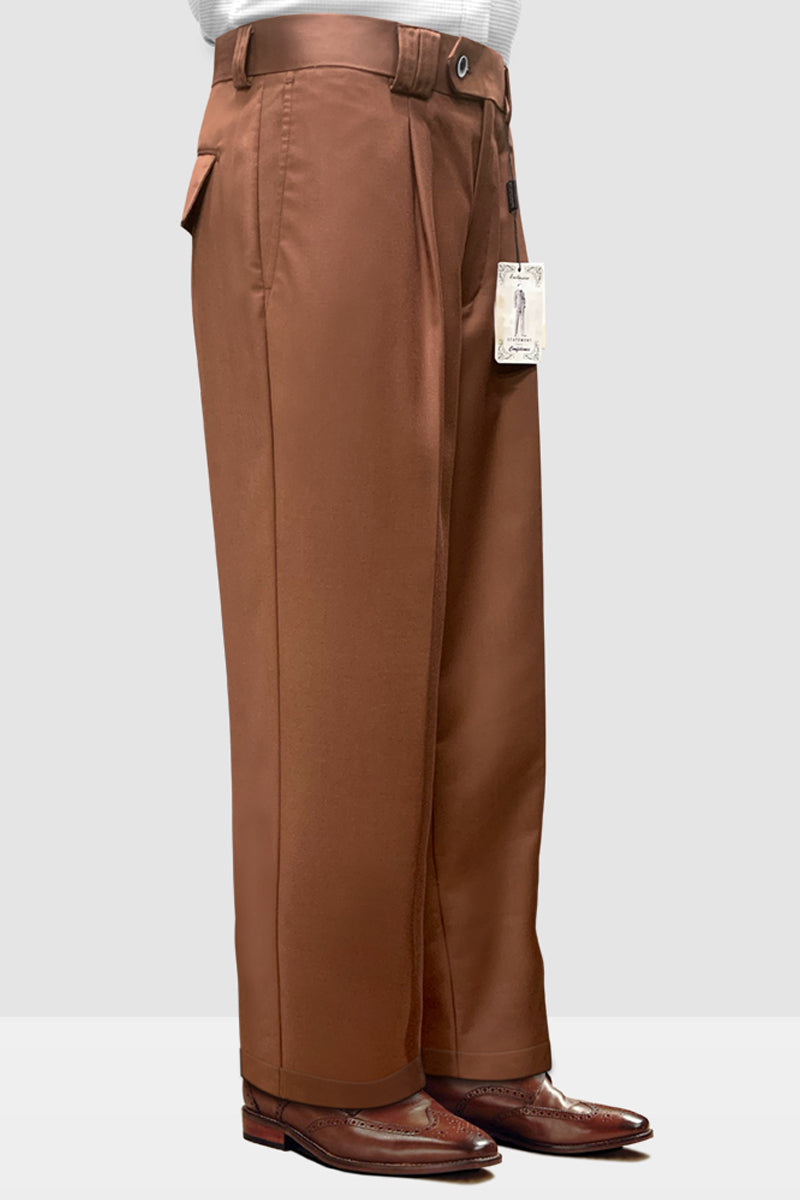 Men’s Designer Wool Pleated Wide Leg Dress Pants in Copper