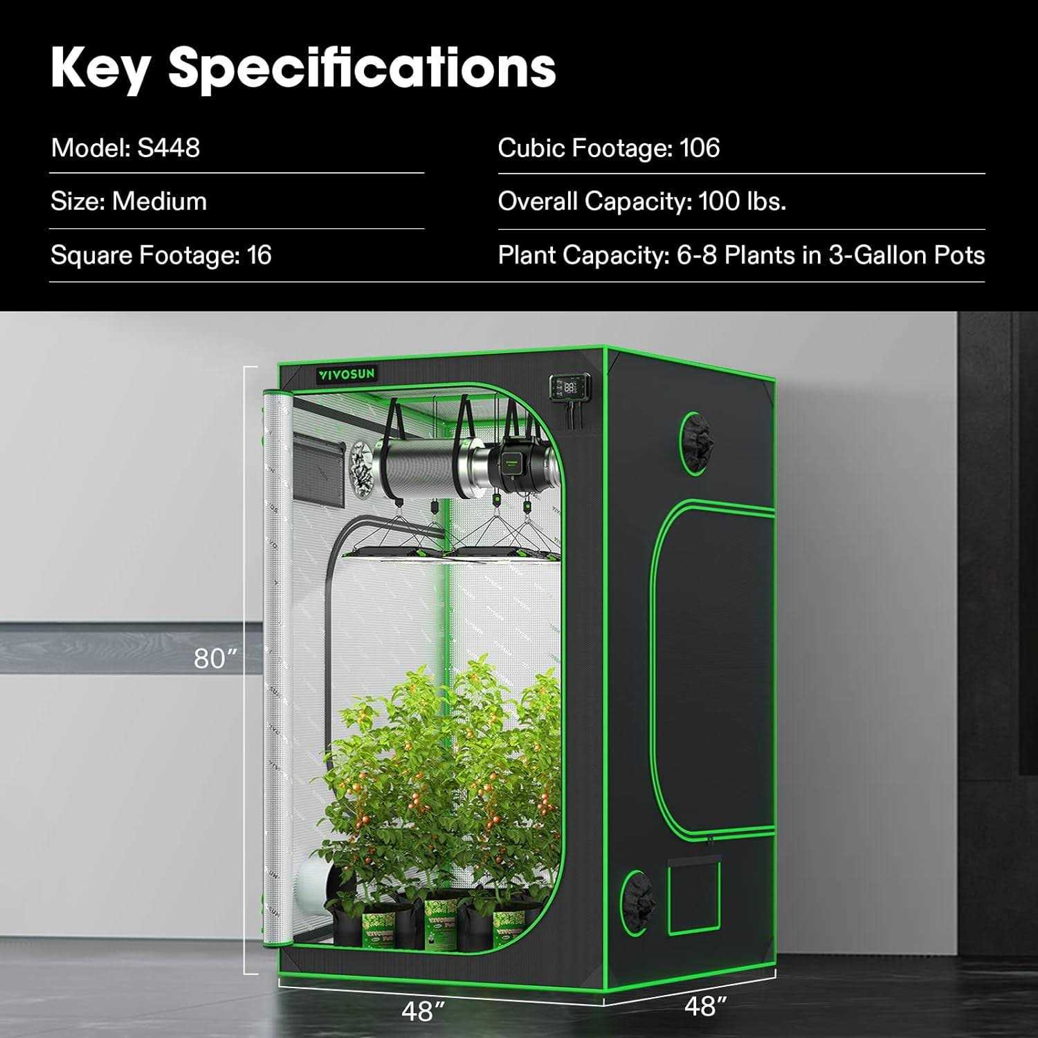 VIVOSUN 48x22x48x22x80x22 Mylar Hydroponic Grow Tent with Observation Window and Floor