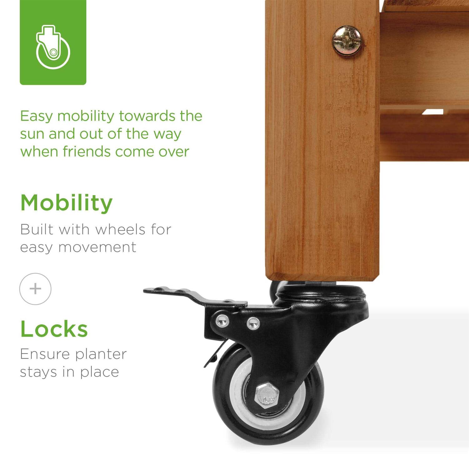 Best Choice Products Raised Garden Bed 48x24x32-inch Mobile Elevated Wood Planter w/Lockable Wheels