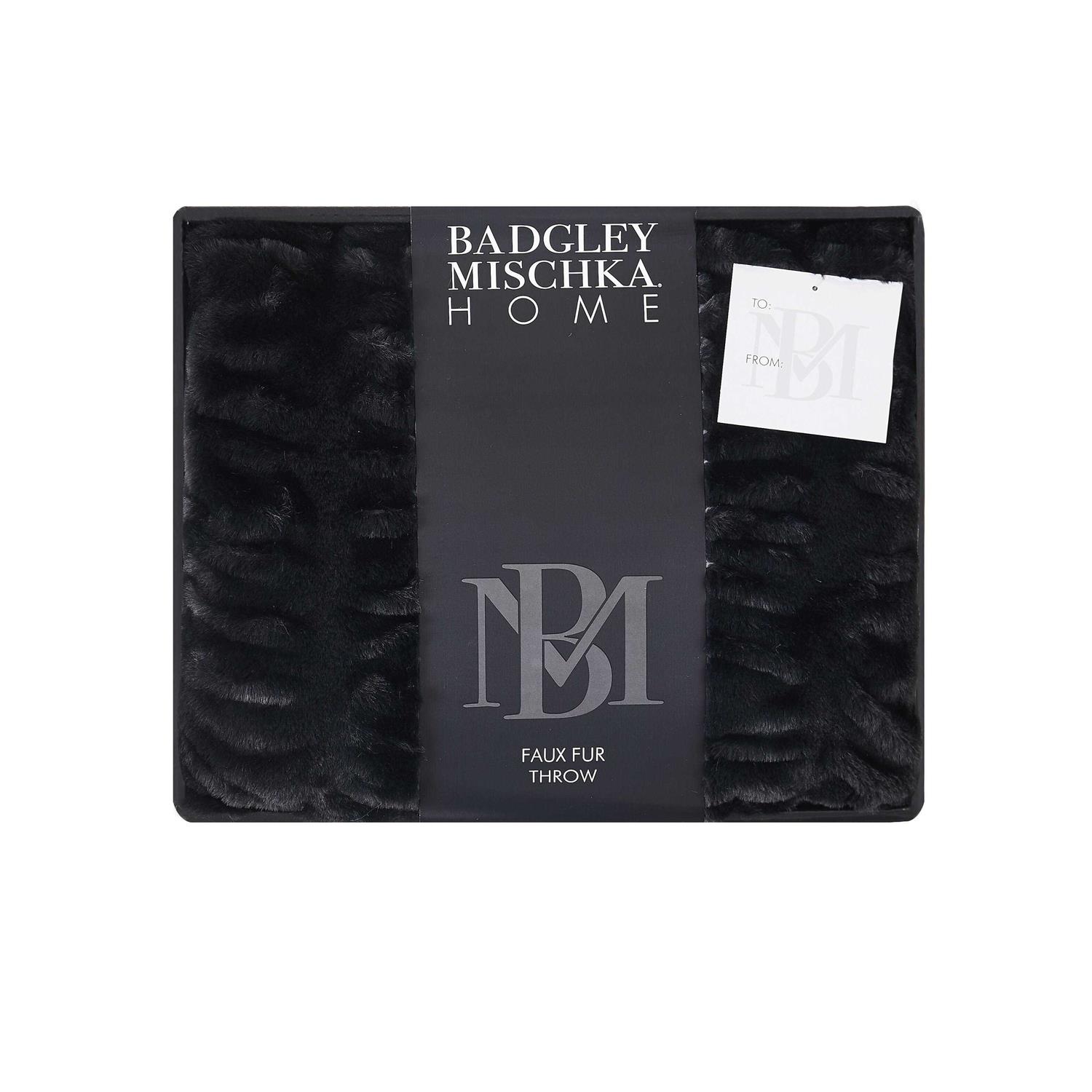 Badgley Mischka Ruched Faux Rabbit Fur Throw in Gift Box