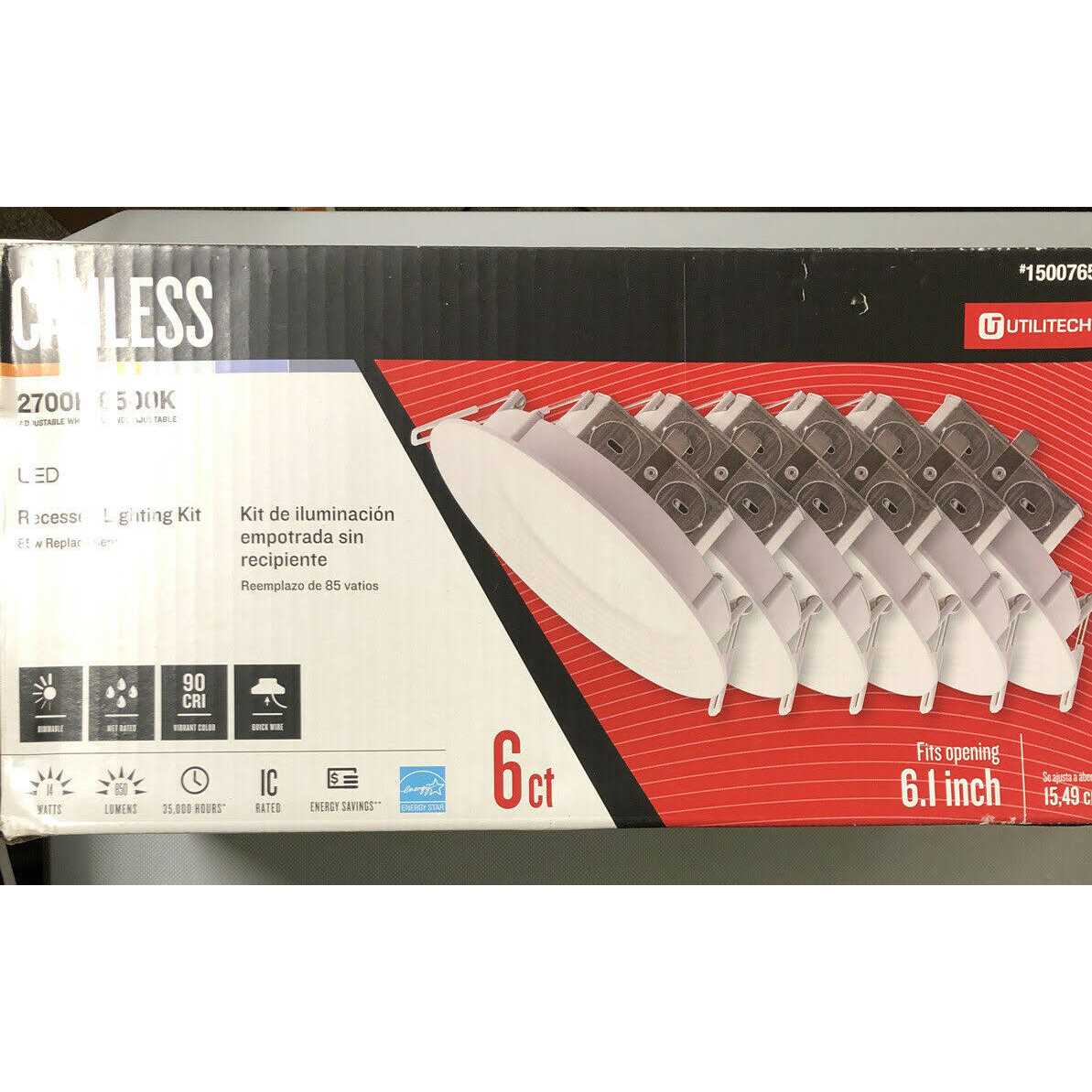 Utilitech Color Changing 6-in 85-Watt Equivalent White Round Dimmable Recessed Downlight Canless