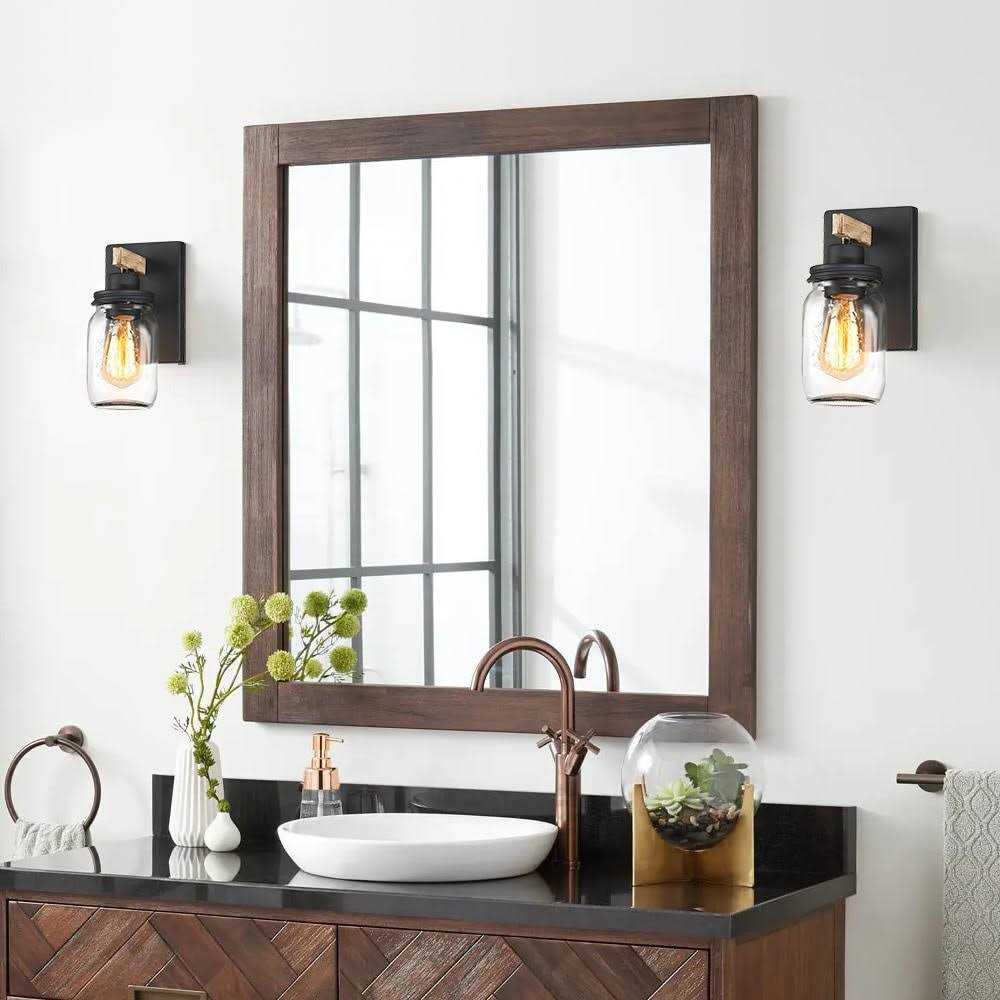 True Fine 1-Light Black/Wood Tone Rustic Farmhouse Wall Sconce with Clear Mason Jar Glass Shade