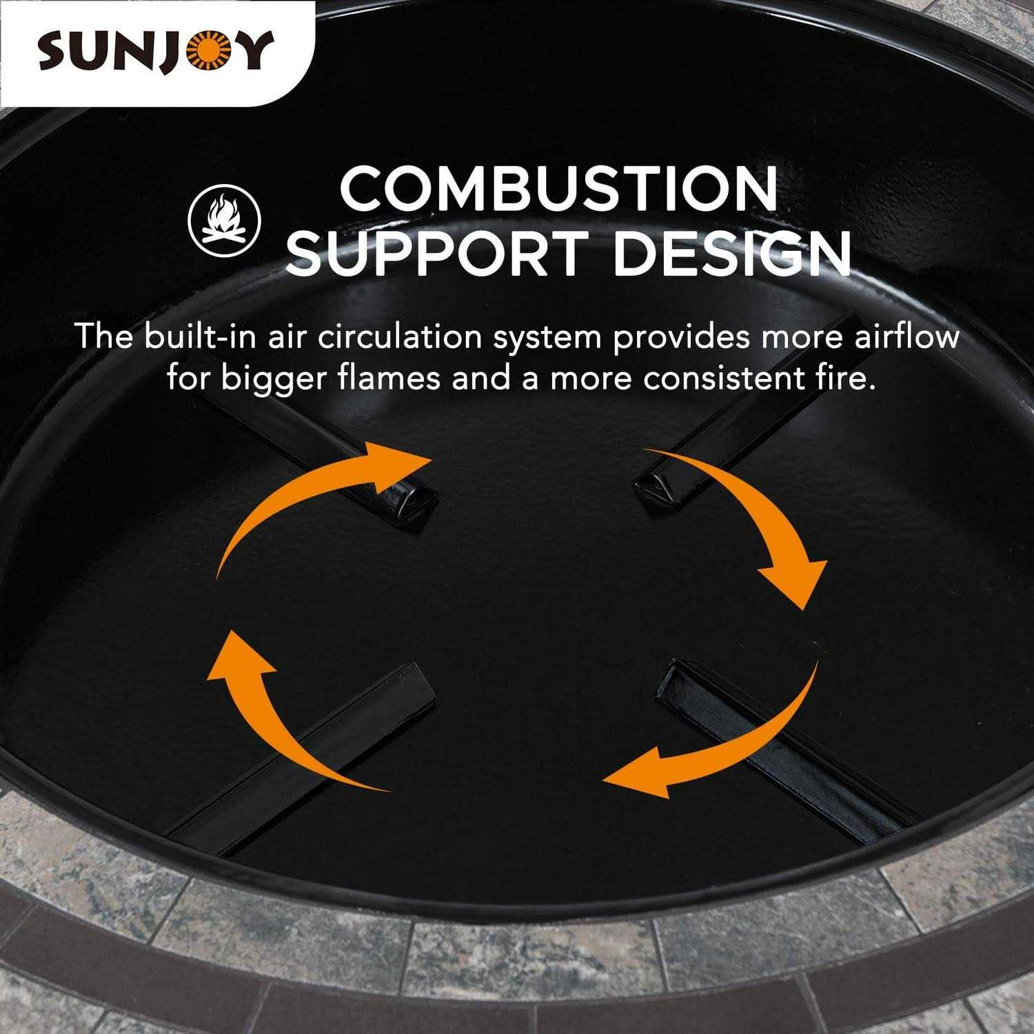 Sunjoy 40 Inch Fire Pit for Outside, Outdoor Round Wood Burning Fire Pit with Steel Mesh Spark Screen, Ceramic Tile Tabletop and Fire Poker