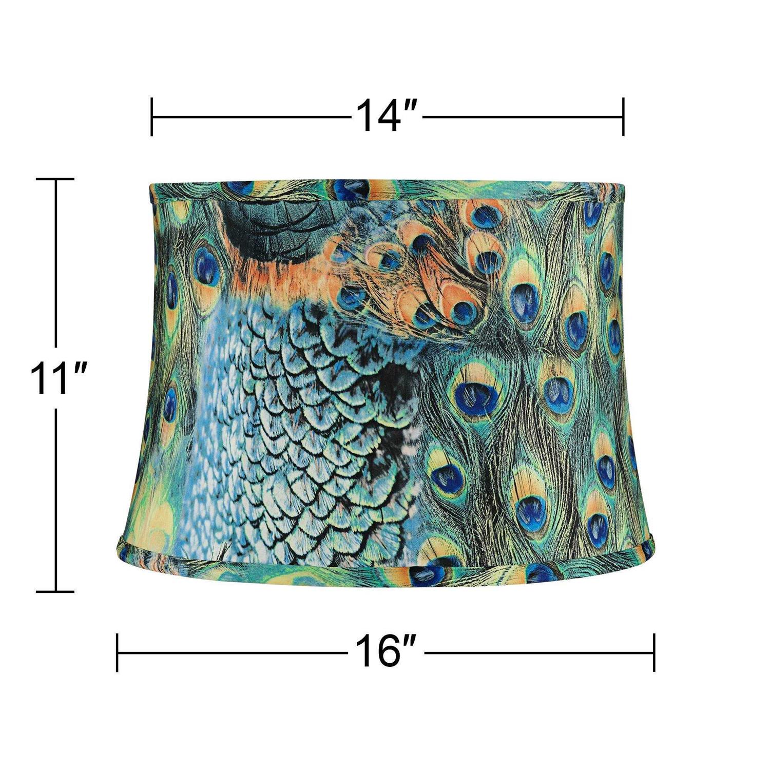 Springcrest Peacock Print Drum Lamp Shade 14x16x11