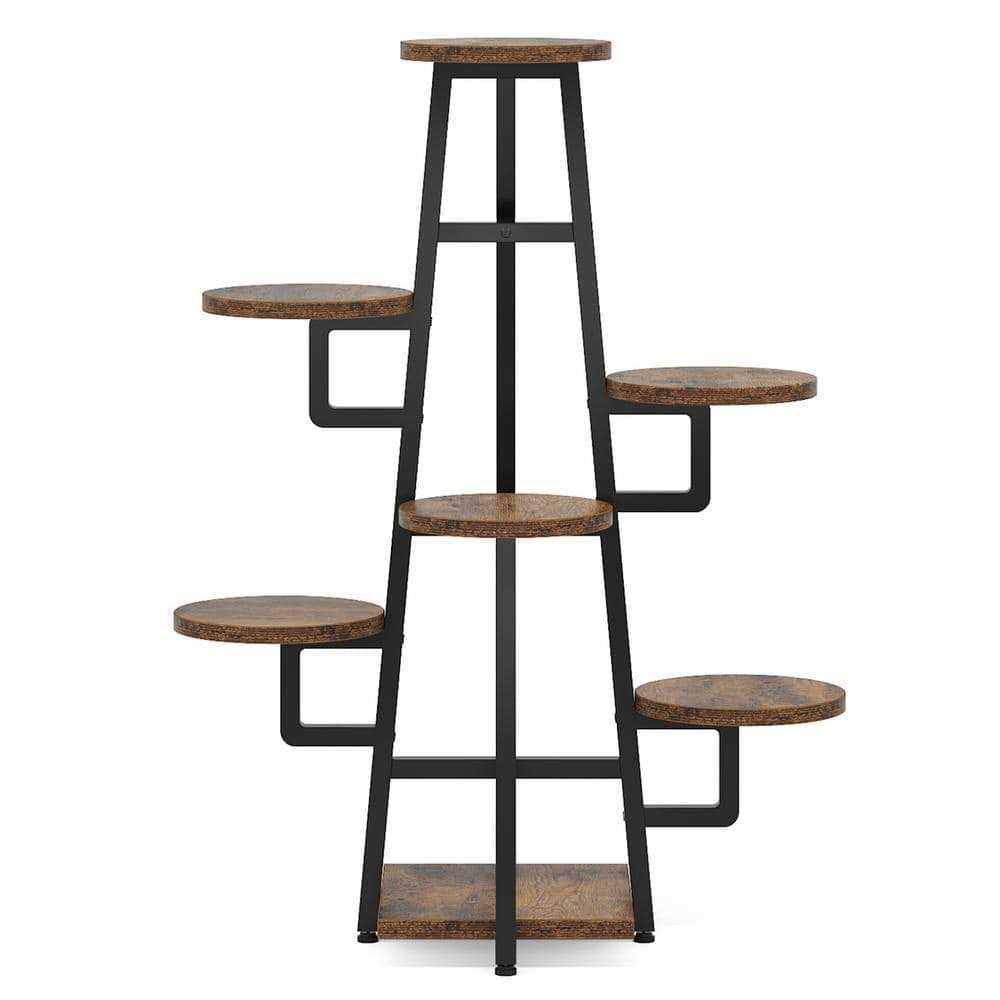 BYBLIGHT Wellston 43.3 in. Rustic Brown Rectangle Wood Indoor Plant Stand with 7 Tier