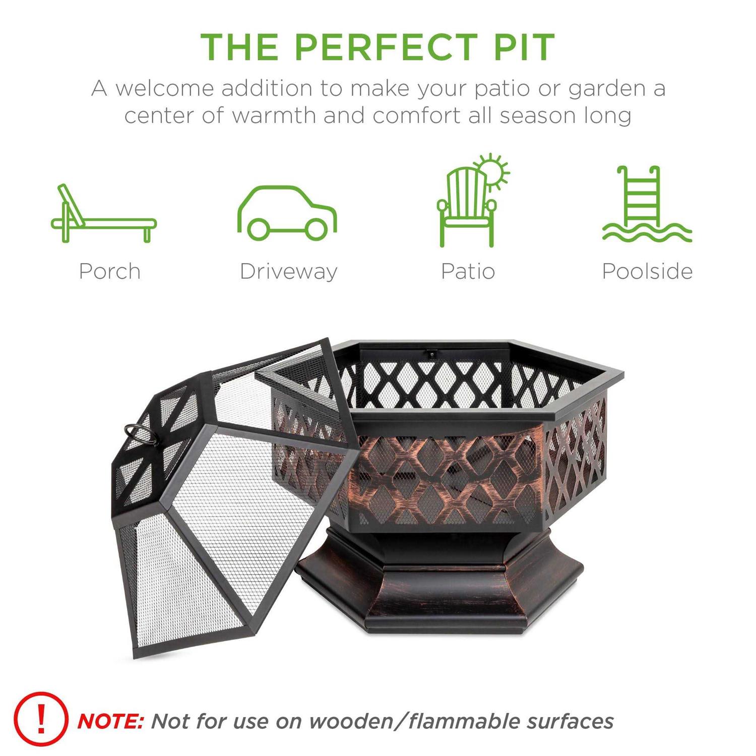 Best Choice Products 24in Hex-Shaped Steel Fire Pit for Garden