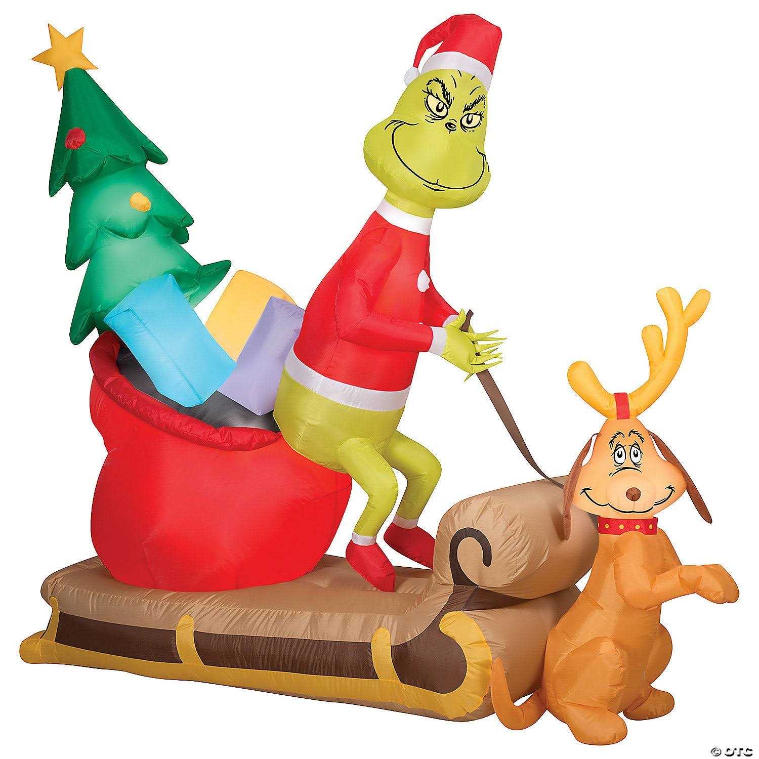 78 Airblown Grinch and Max with Sleigh Iatable Christmas Outdoor Yard Decor