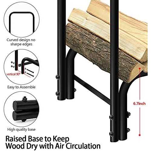 Amagabeli Garden Home 8ft Firewood Log Rack With Cover Combo Set Waterproof Outdoor Log Holder Fireplace Heavy Duty Wood Stacker Patio Pit Storage