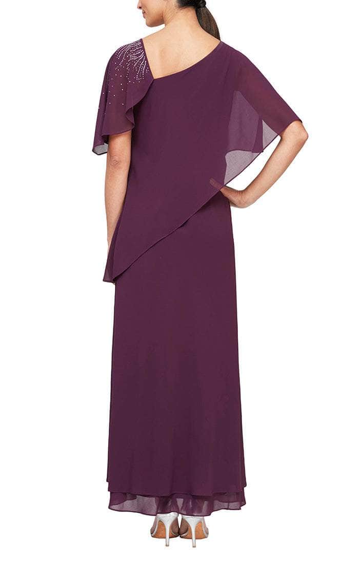 8192003 Asymmetrical Caped Chiffon Dress