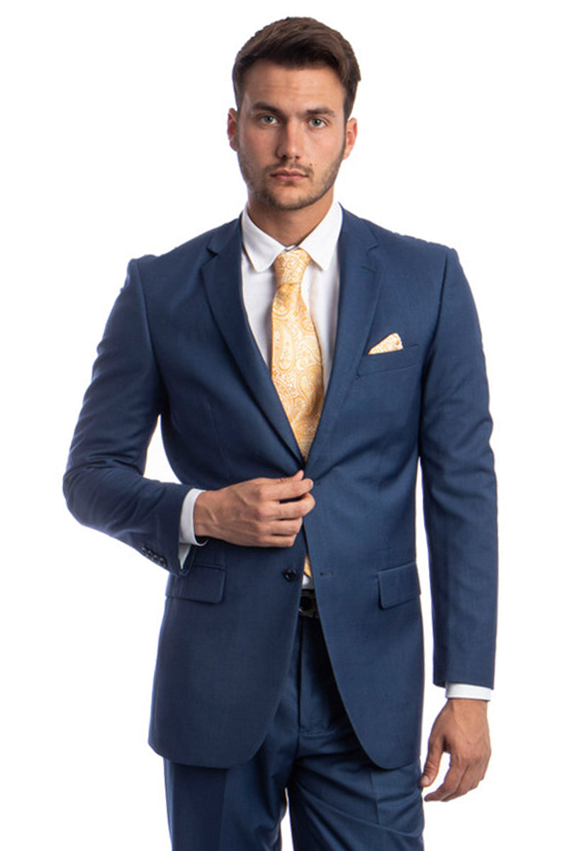 Men’s Two Button Basic Modern Fit Business Suit in Indigo Blue