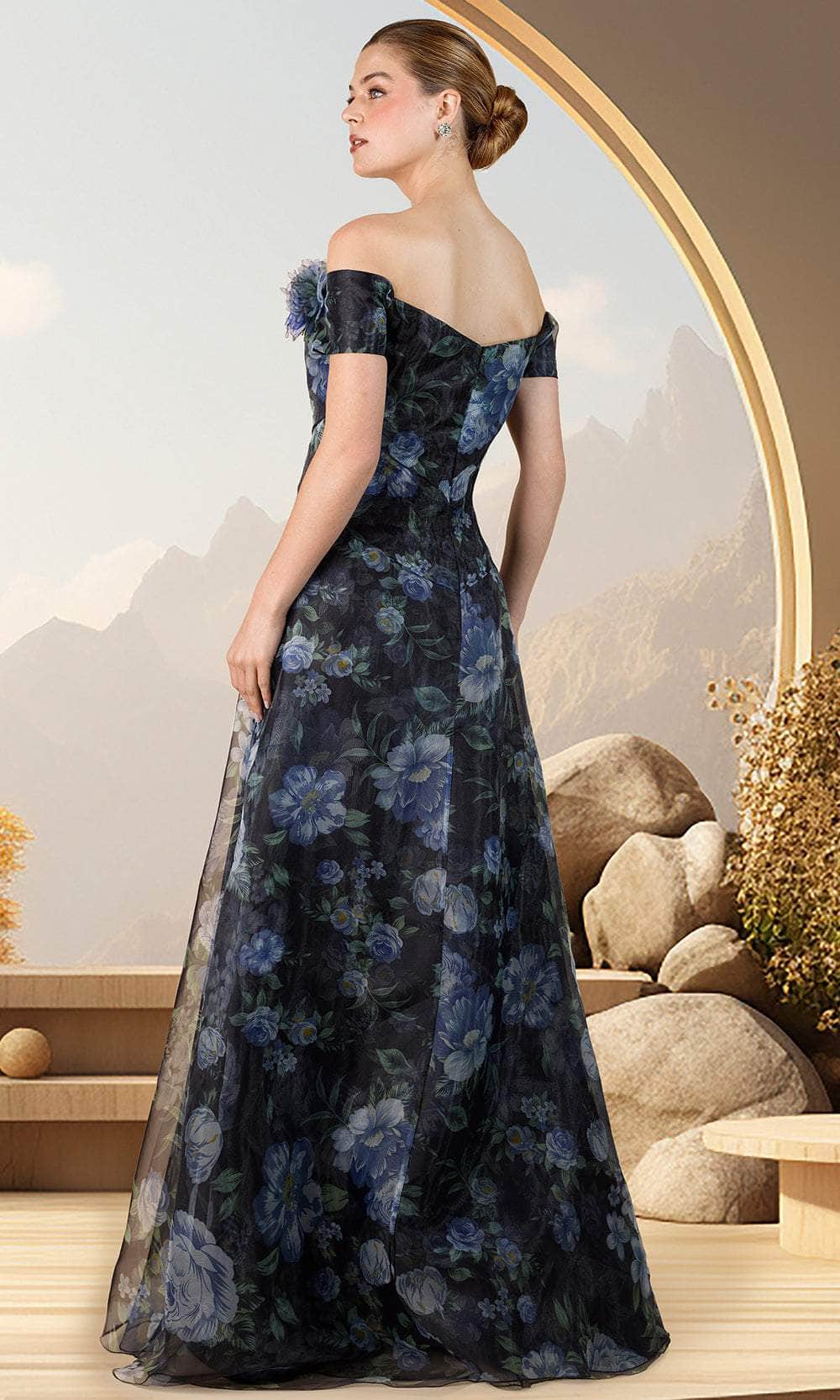 Off Shoulder Applique Evening Dress