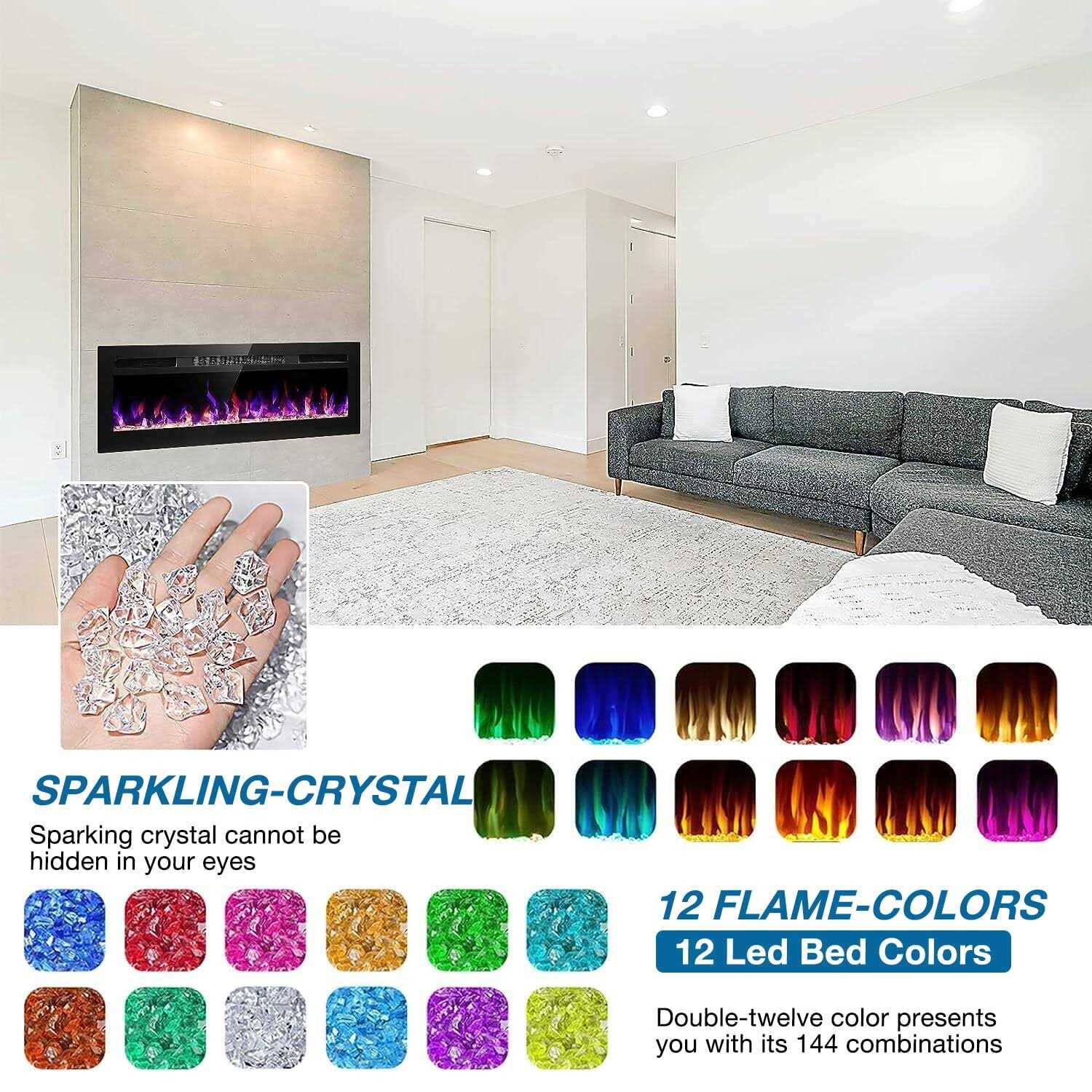 Electric Fireplace Recessed and Wall Mounted, Fireplace Heater and Linear Fireplace