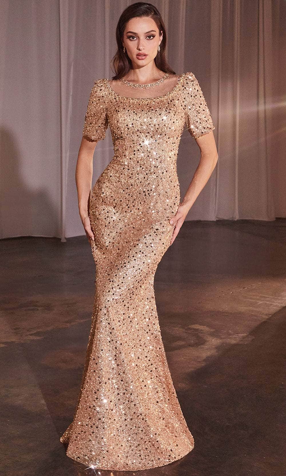 Rhinestone Embellished Illusion Neck Prom Gown