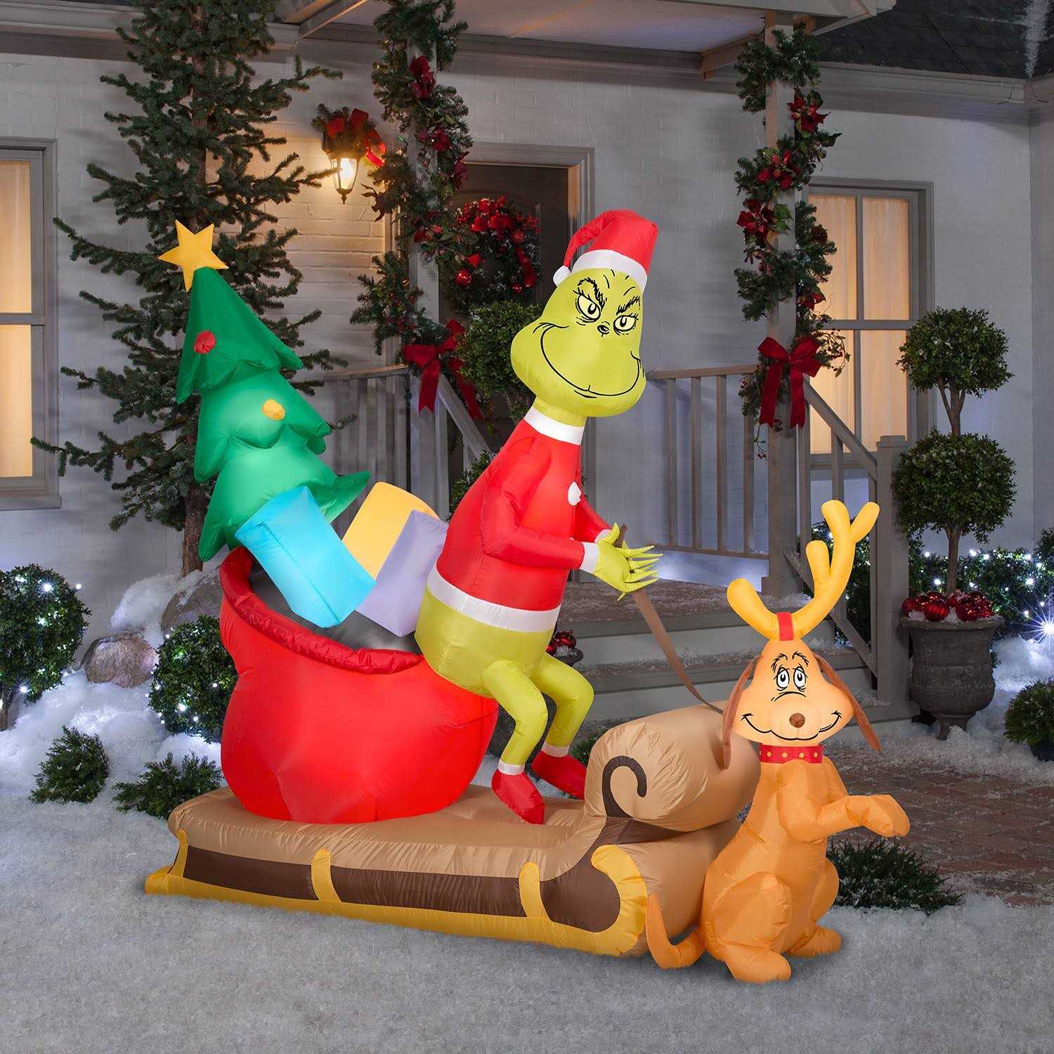 78 Airblown Grinch and Max with Sleigh Iatable Christmas Outdoor Yard Decor