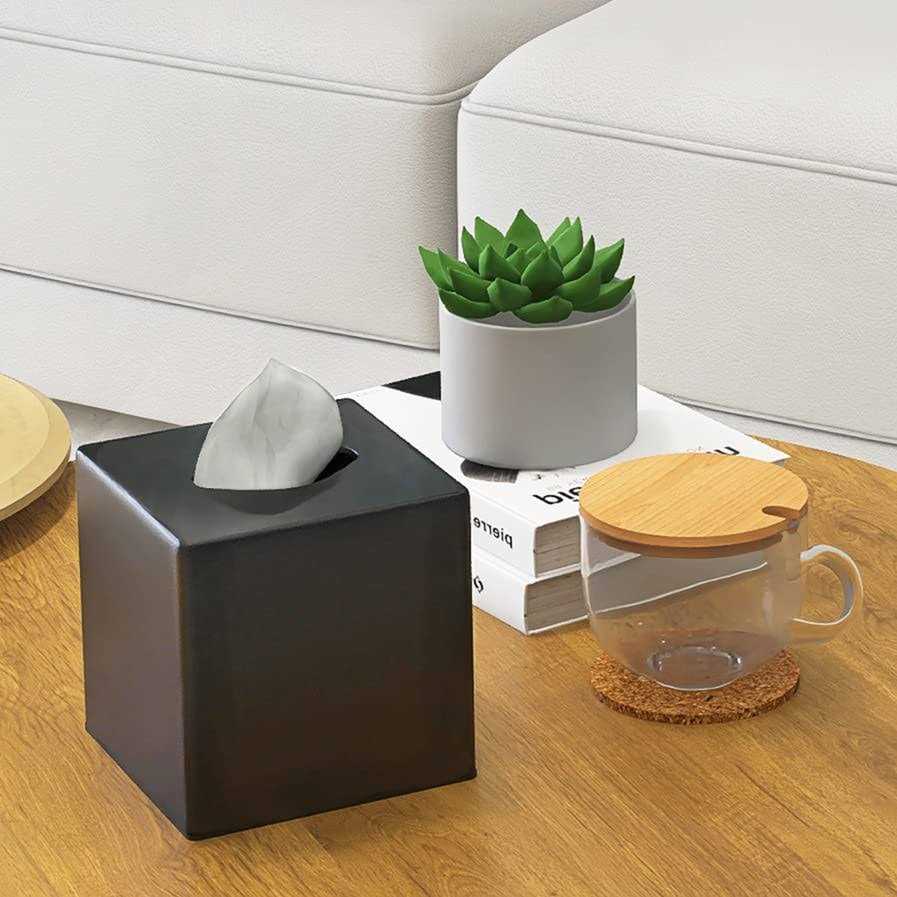 Y-in Hand Tissue Box Cover, Square Facial Tissue Holder Storage for Bathroom Vanity, Countertops, Dressers, Night Stand, Parlors and Offices