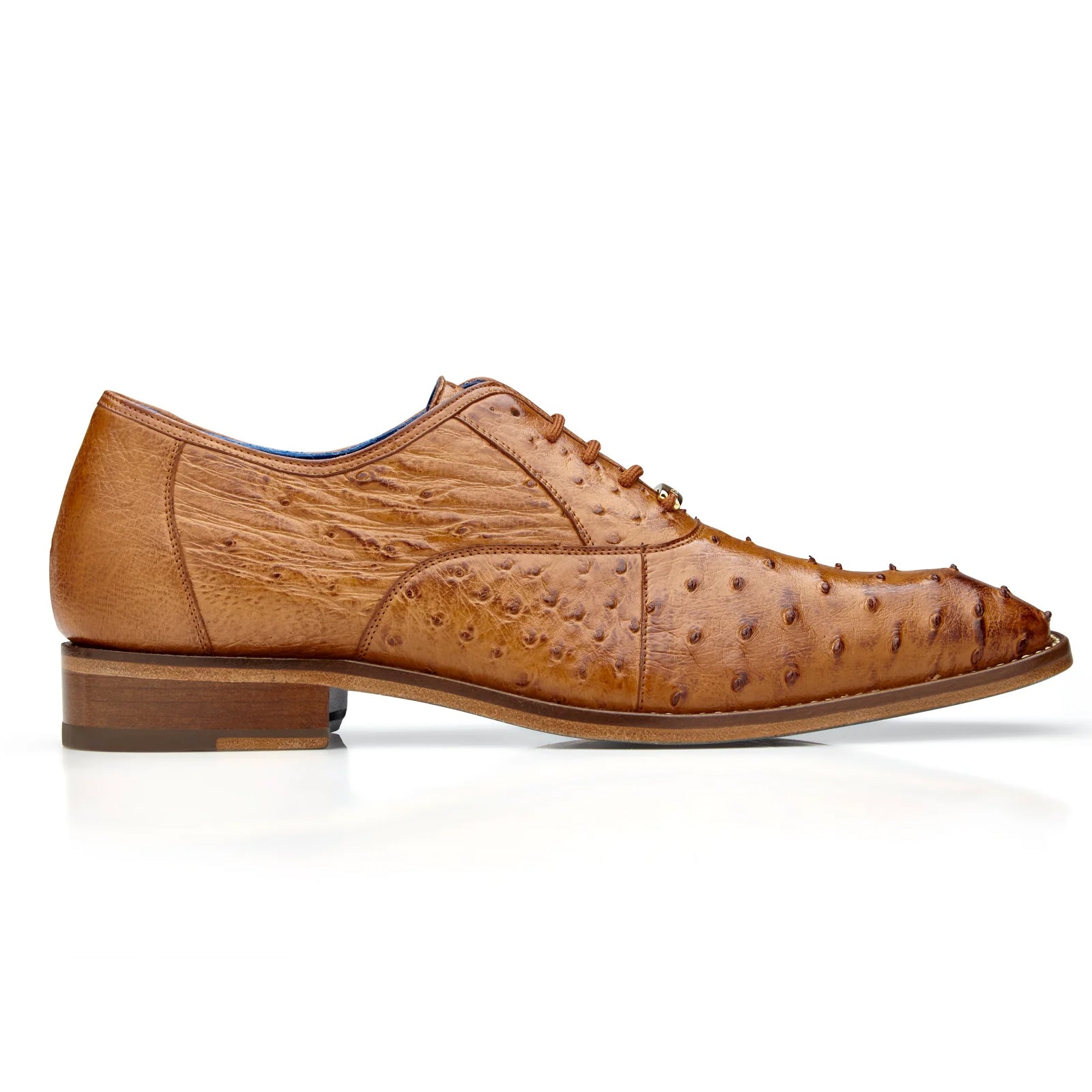 Men’s Belvedere Orlando Ostrich Quill Plain Toe Dress Shoe in Antique Peanut