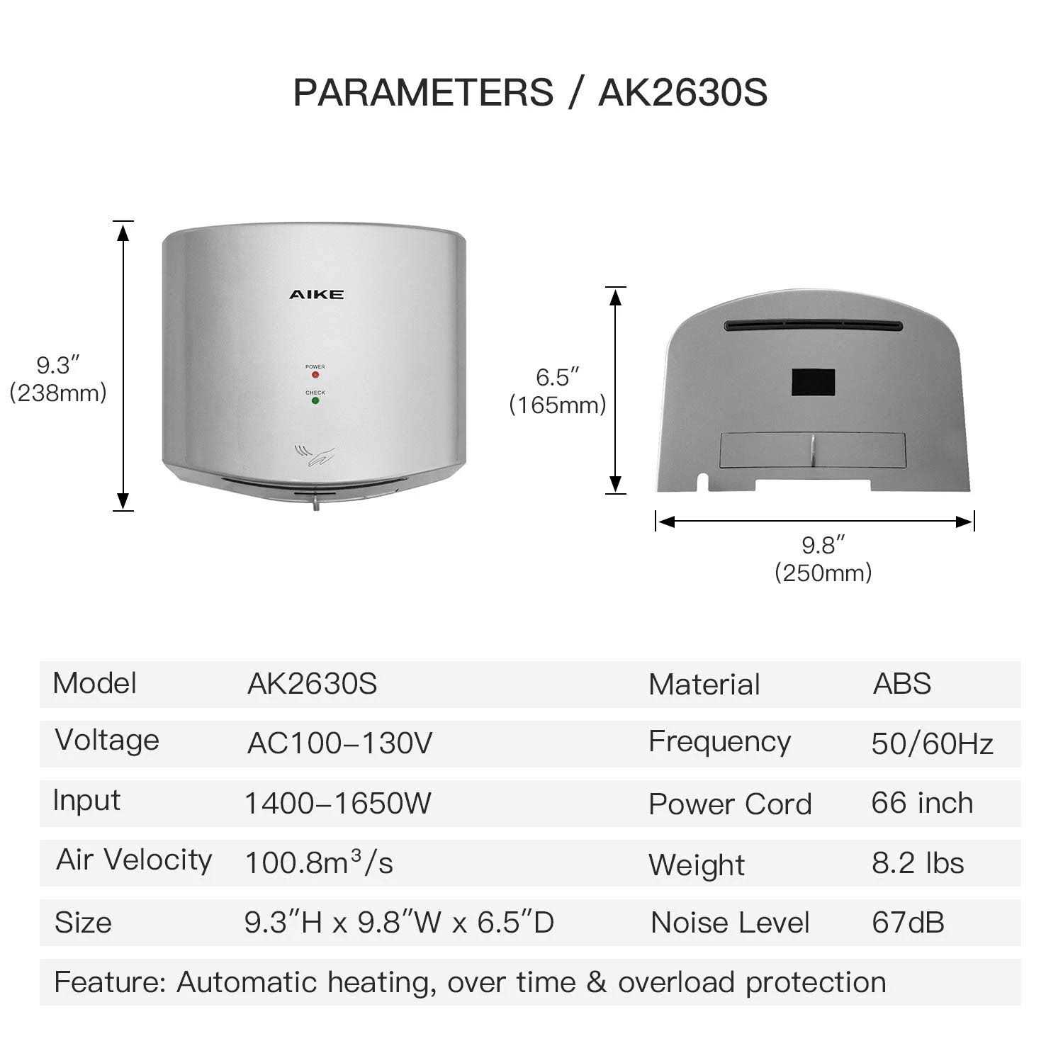 AIKE Air Wiper Compact Hand Dryer 110v 1400W