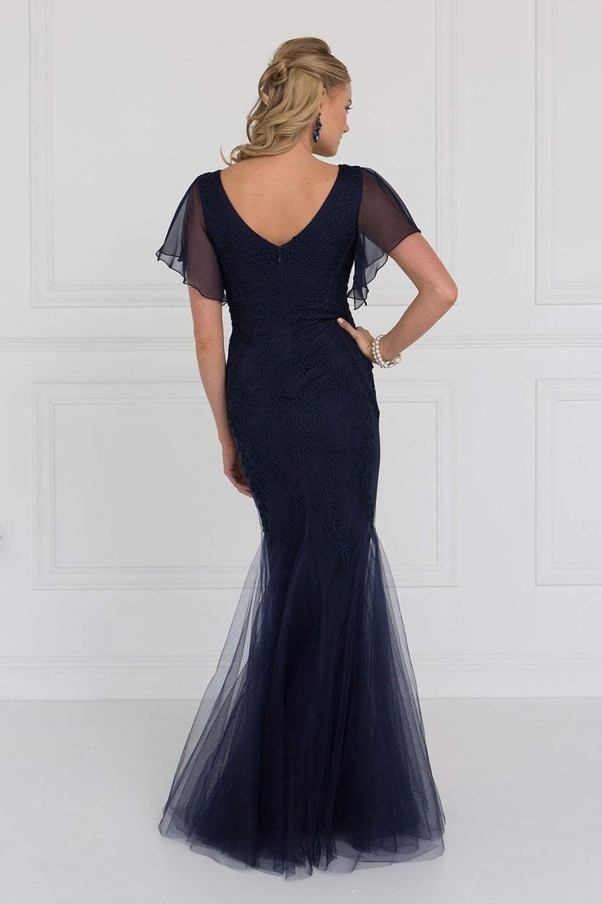 GL1576 Butterfly Sleeve Embroidered Foliage Trumpet Gown