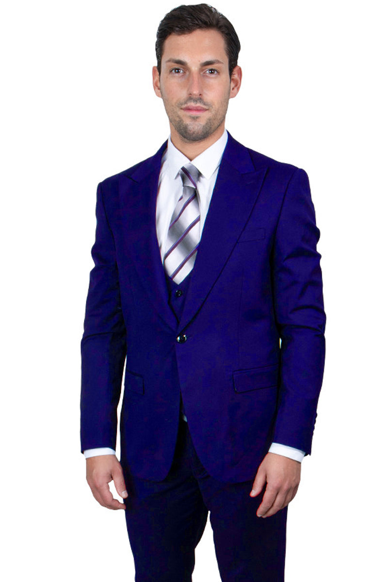 Men’s Vested One Button Peak Lapel Stacy Adams Suit in Indigo Blue