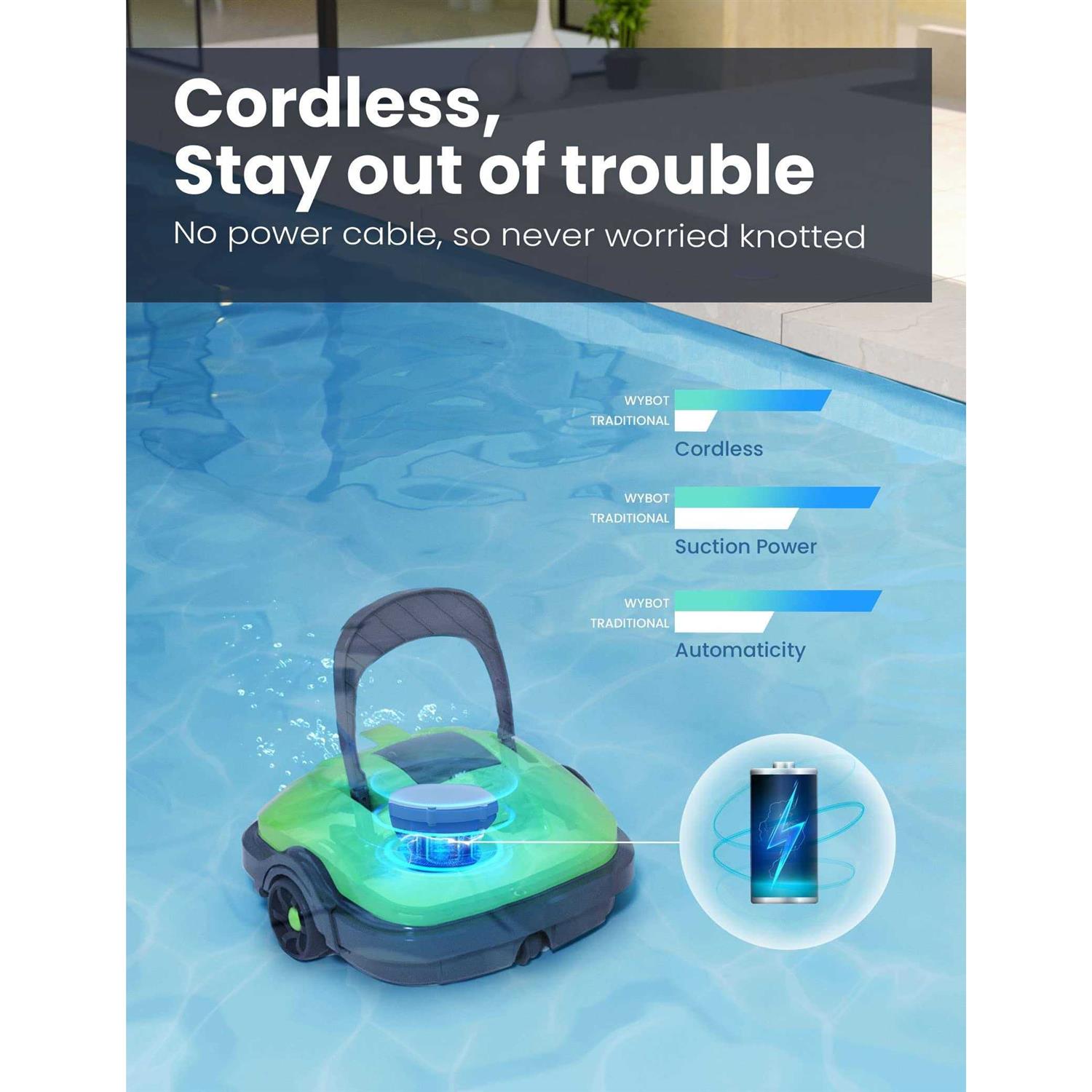 WYBOT Cordless Robotic Pool Cleaner Automatic Pool Vacuum Powerful Suction