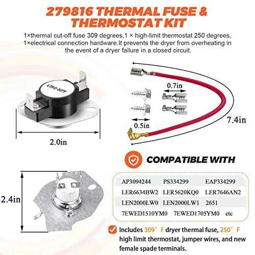 279838 W10724237 Dryer Heating Element 279816 Thermal Cut-off Fuse 3392519 Thermal Fuse Kit by Beaquicy
