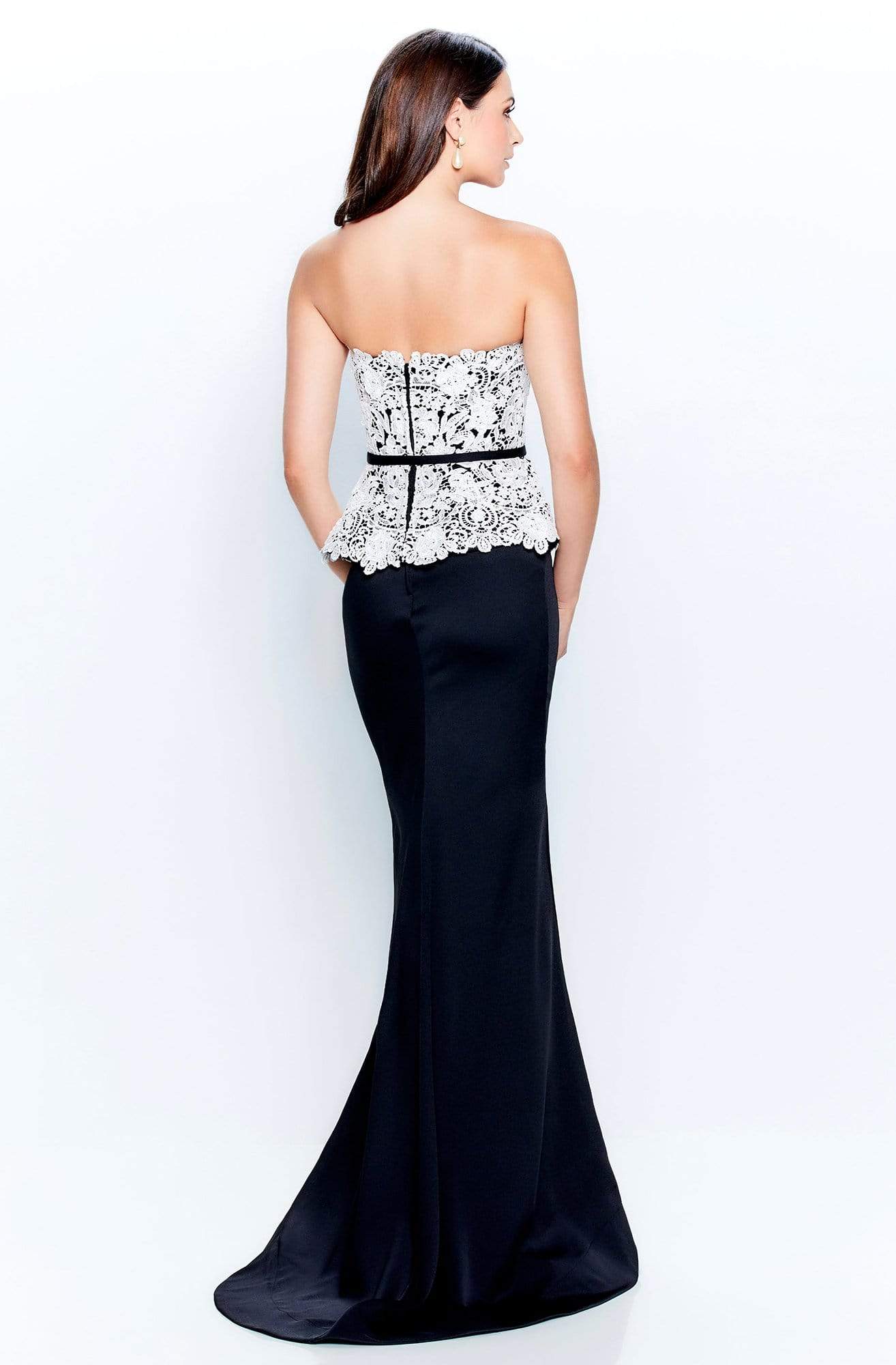 120907 Lace Overlay Top Satin Trumpet Dress