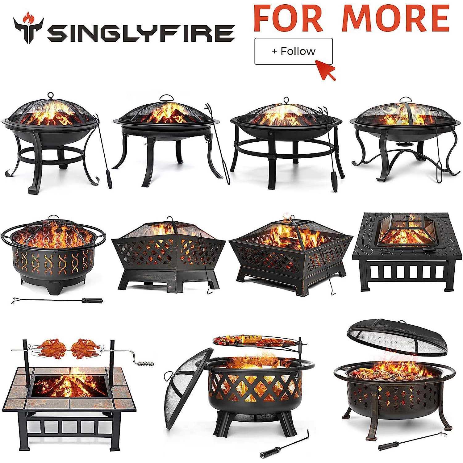 Singlyfire 26 Inch Fire Pit Outside Outdoor Wood Burning Firepit Bowl Heavy Duty Bonfire Pit Steel Firepit for Patio Backyard Camping