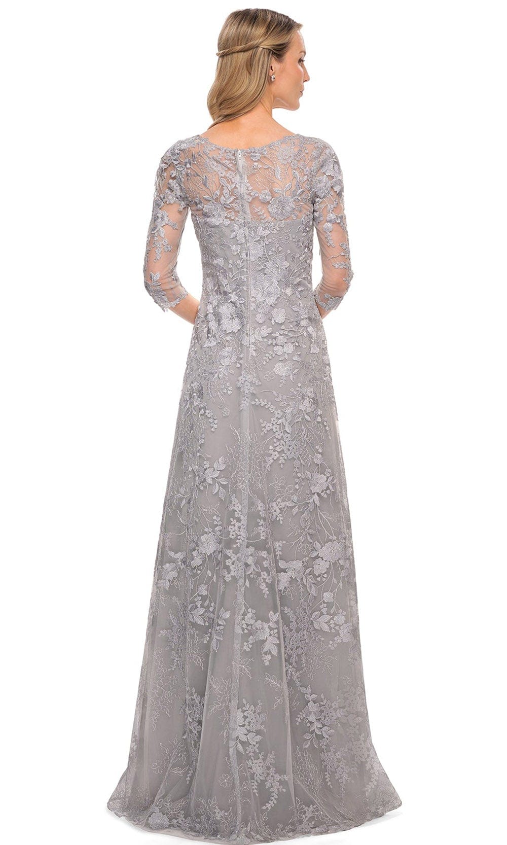 Embroidered Sheer Lace Mother of the Groom V-Neck Gown