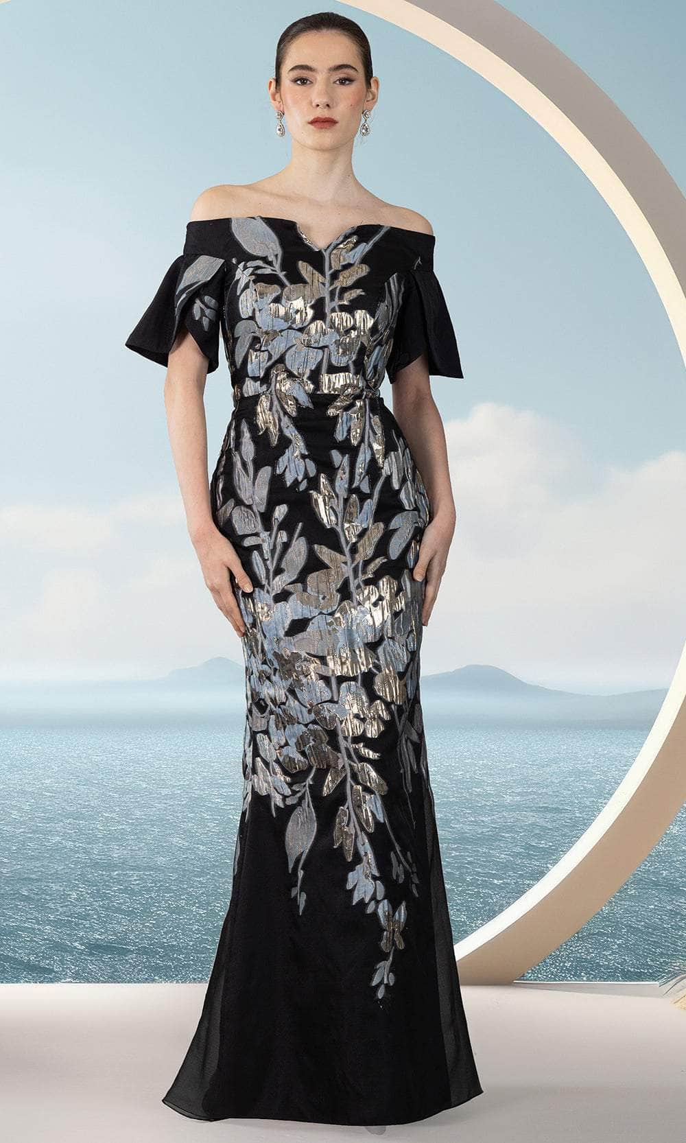 Metallic Foliage Evening Dress