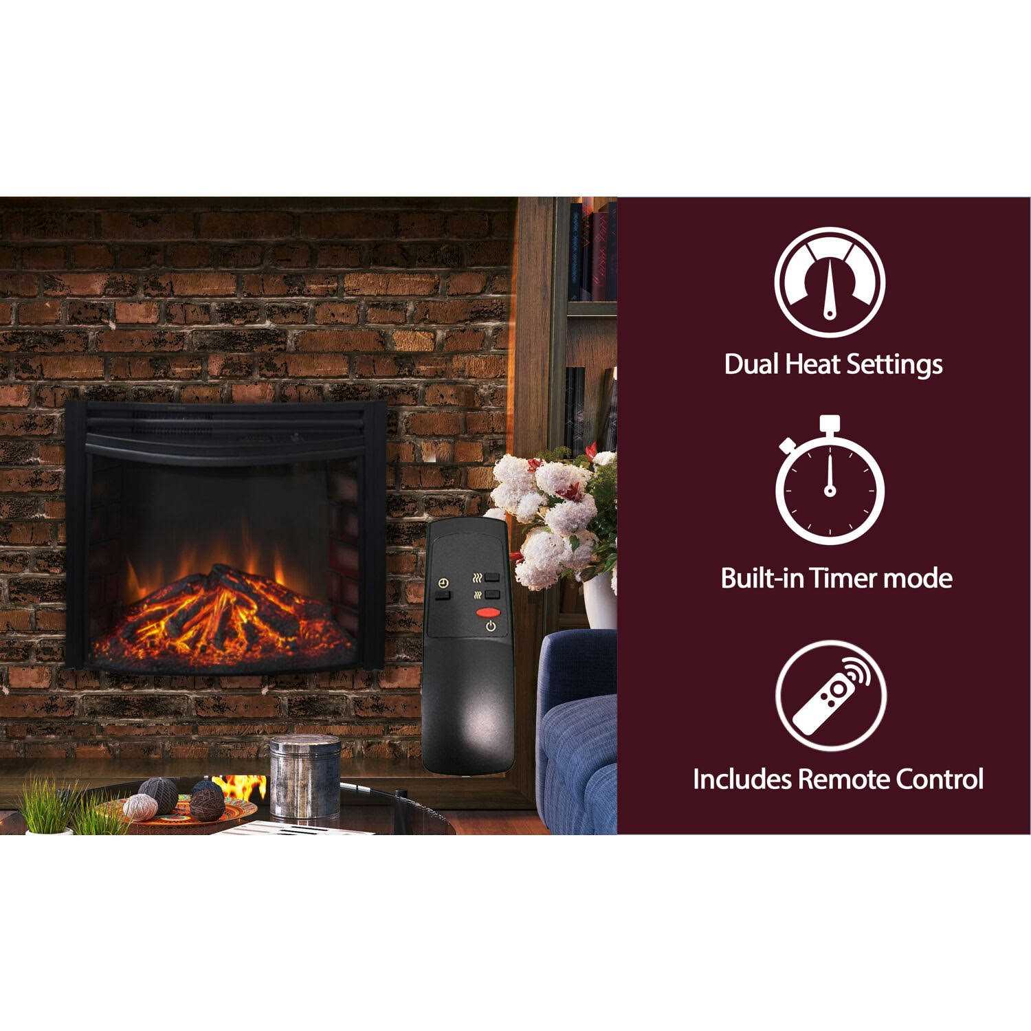 Cambridge 25 Freestanding Electric Curved Fireplace Heater Insert