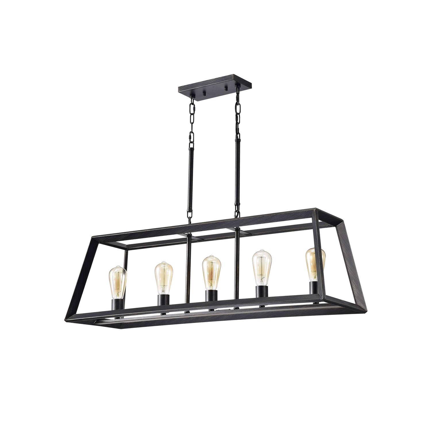 The Lighting Store Daniela Antique Black Metal Frame 5-Light Trapezoid Pendant Chandelier