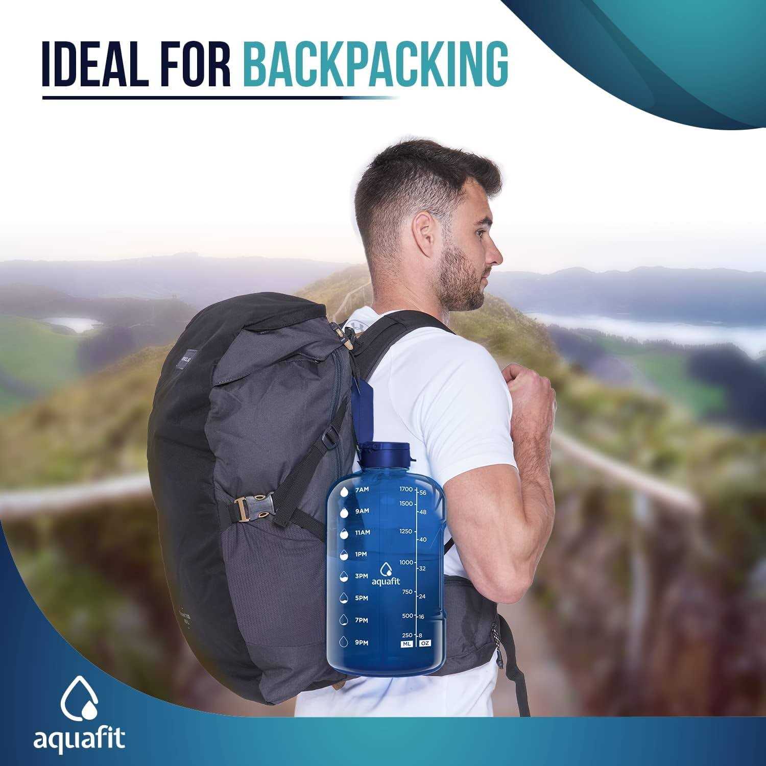 AQUAFIT Half Gallon Water Bottle With Time Marker 64 oz Water Bottle With Straw