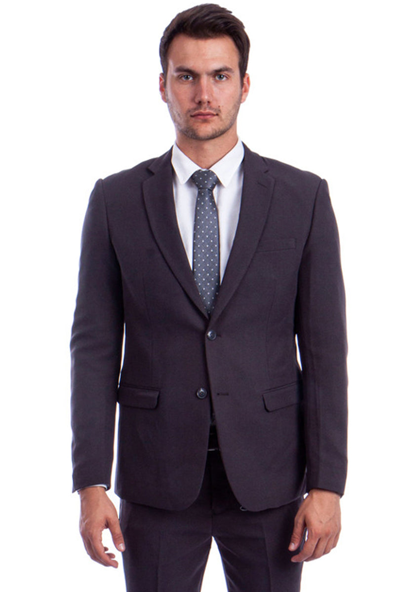 Men’s Two Button Hybrid Fit Basic Business Suit in Dark Grey