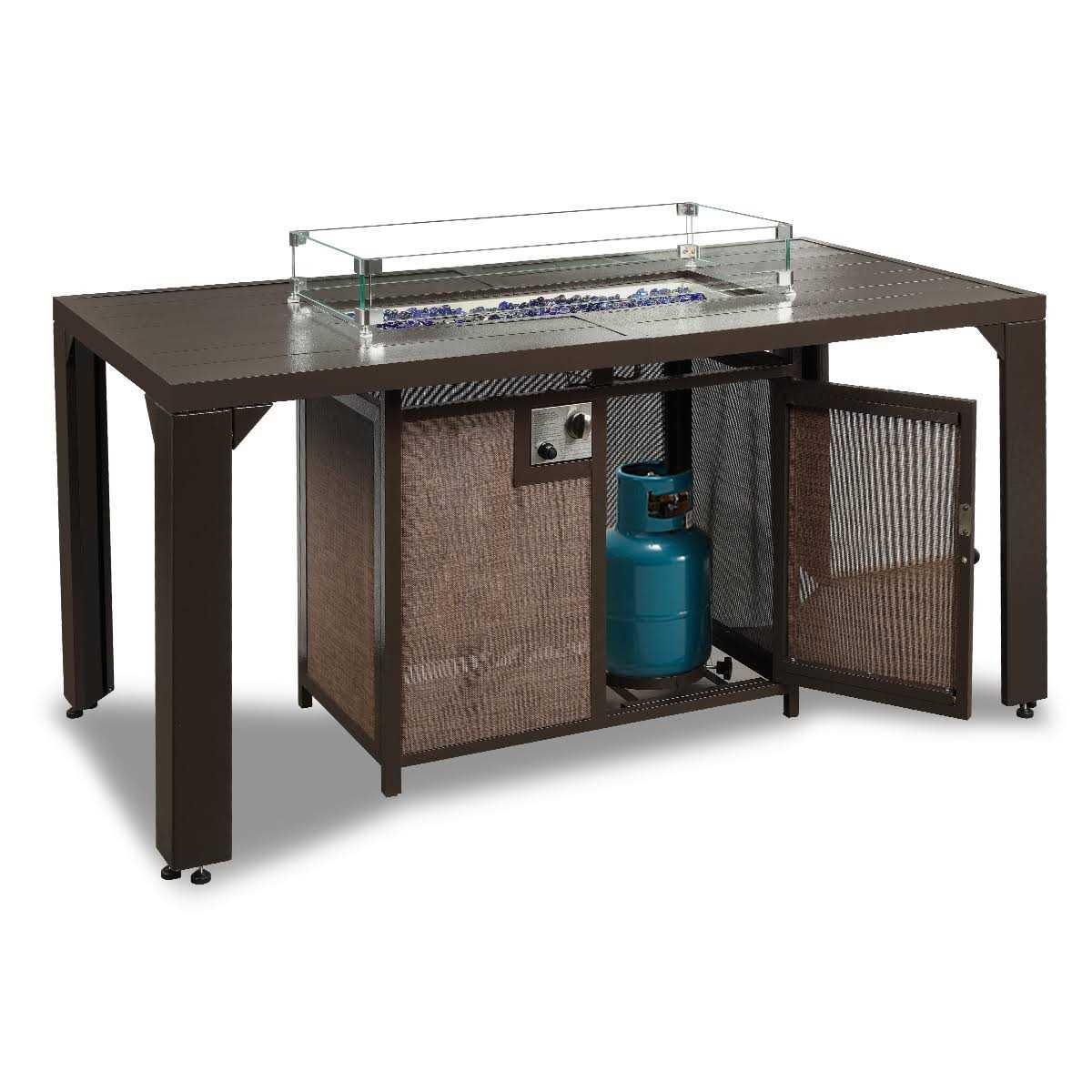 Pizzello Fire Pit Table 62.5 Propane Outdoor Patio Dining Table Rectangular with Fire Glass Bead