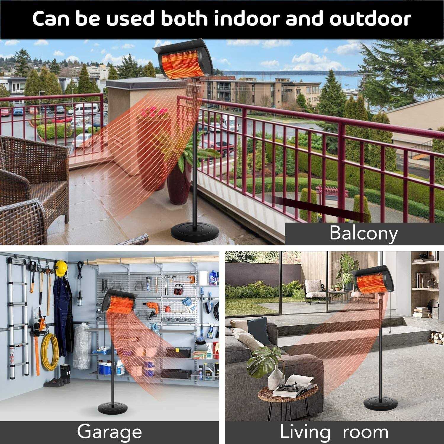 1,500-Watt Infrared Standing Heater Indoors and Outdoors Heater with Overheat Protection