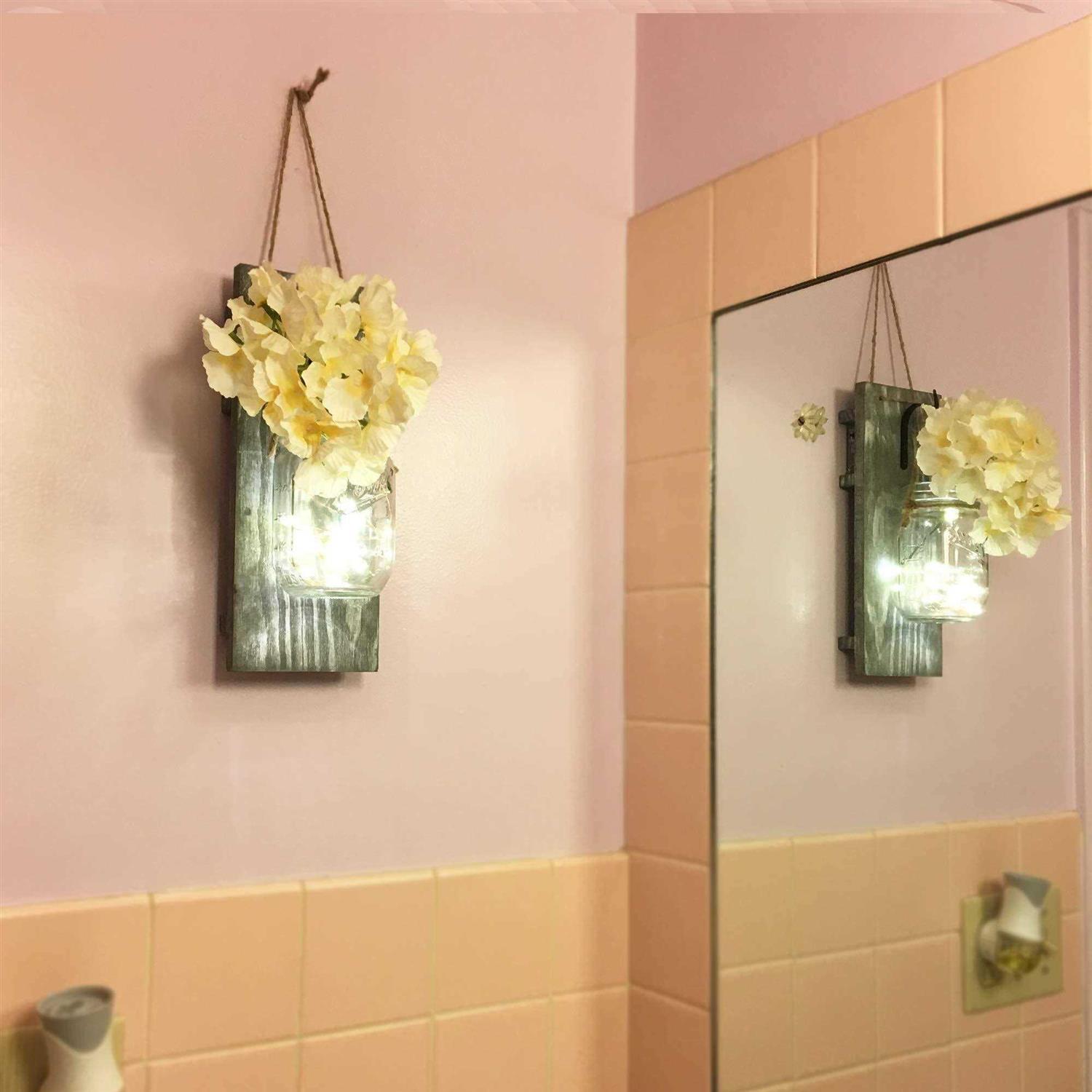 Besuerte Rustic Wooden Wall Hanging Decor with Led String Lights for Modern Living Room and Bedroom