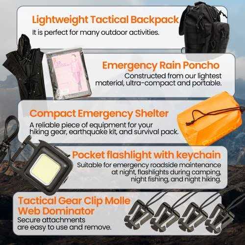 Emergency Survival & First Aid Kit & Tourniquet Go Bag Survival Gears with Compass Flashlight Shovel Fire Starter