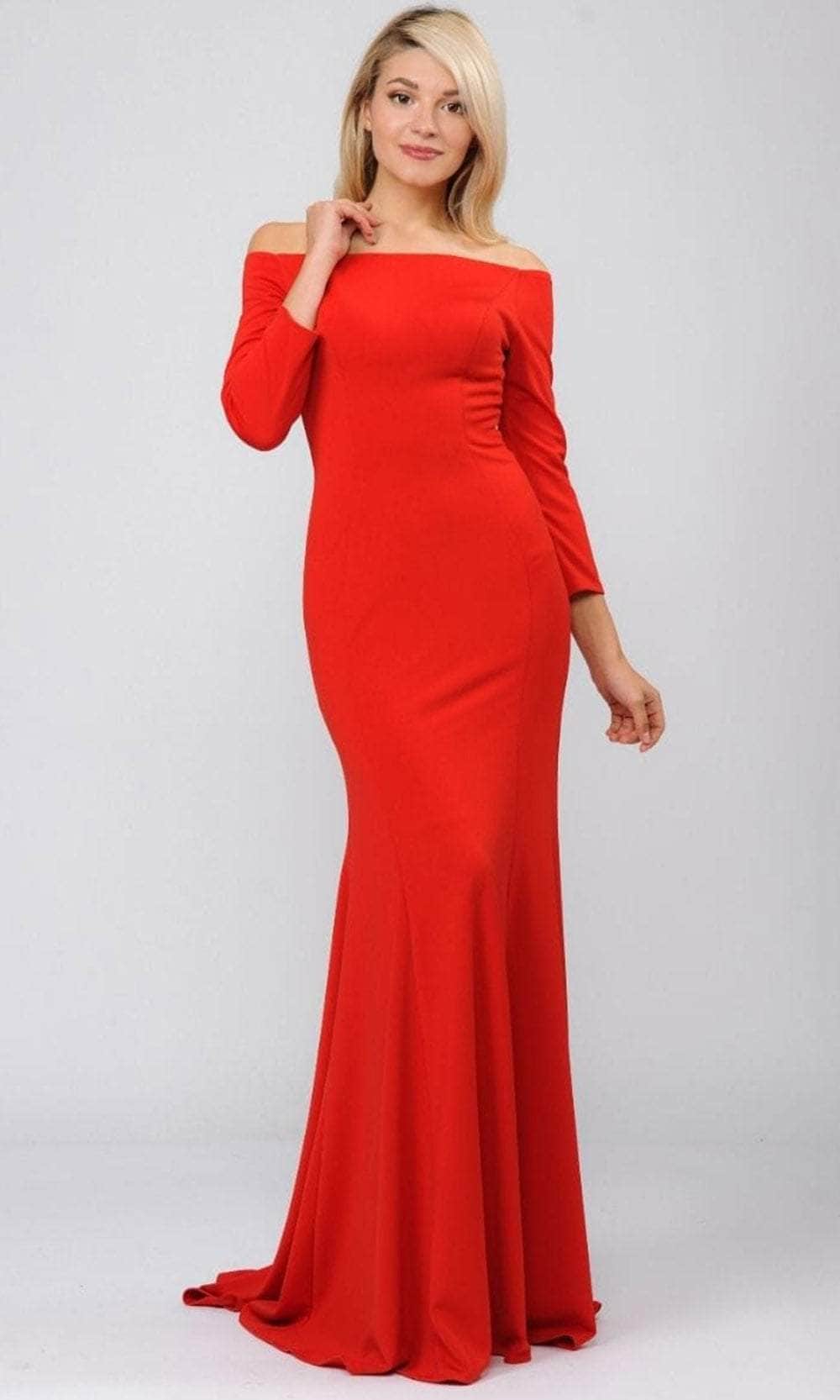 Off-The-Shoulder Long Sleeve Fitted Gown