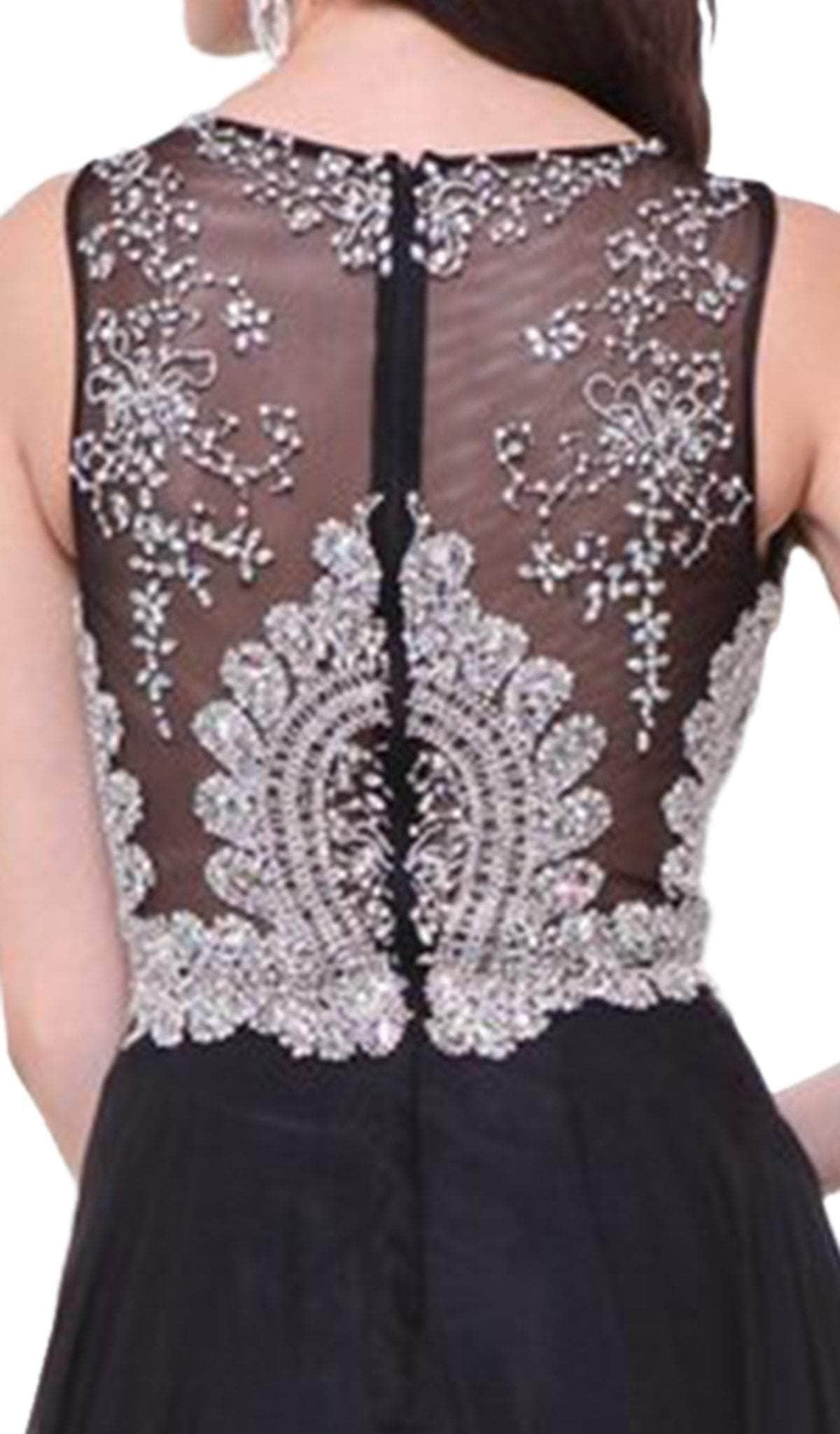 Illusion Metallic Appliqued A-Line Gown