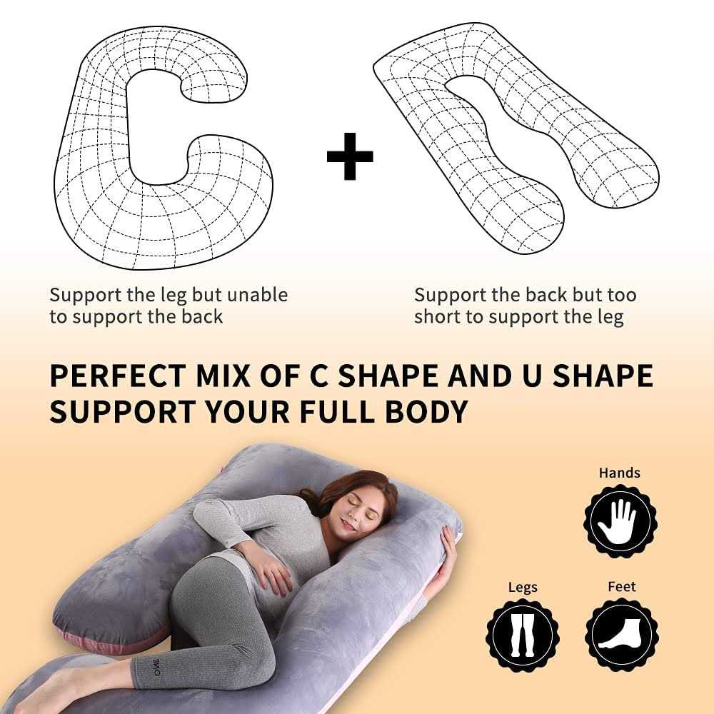 Wndy’s Dream 60 Pregnancy Pillow Velvet Cover, Side J Type Full-Body Pillow for Back, Legs and Belly Support