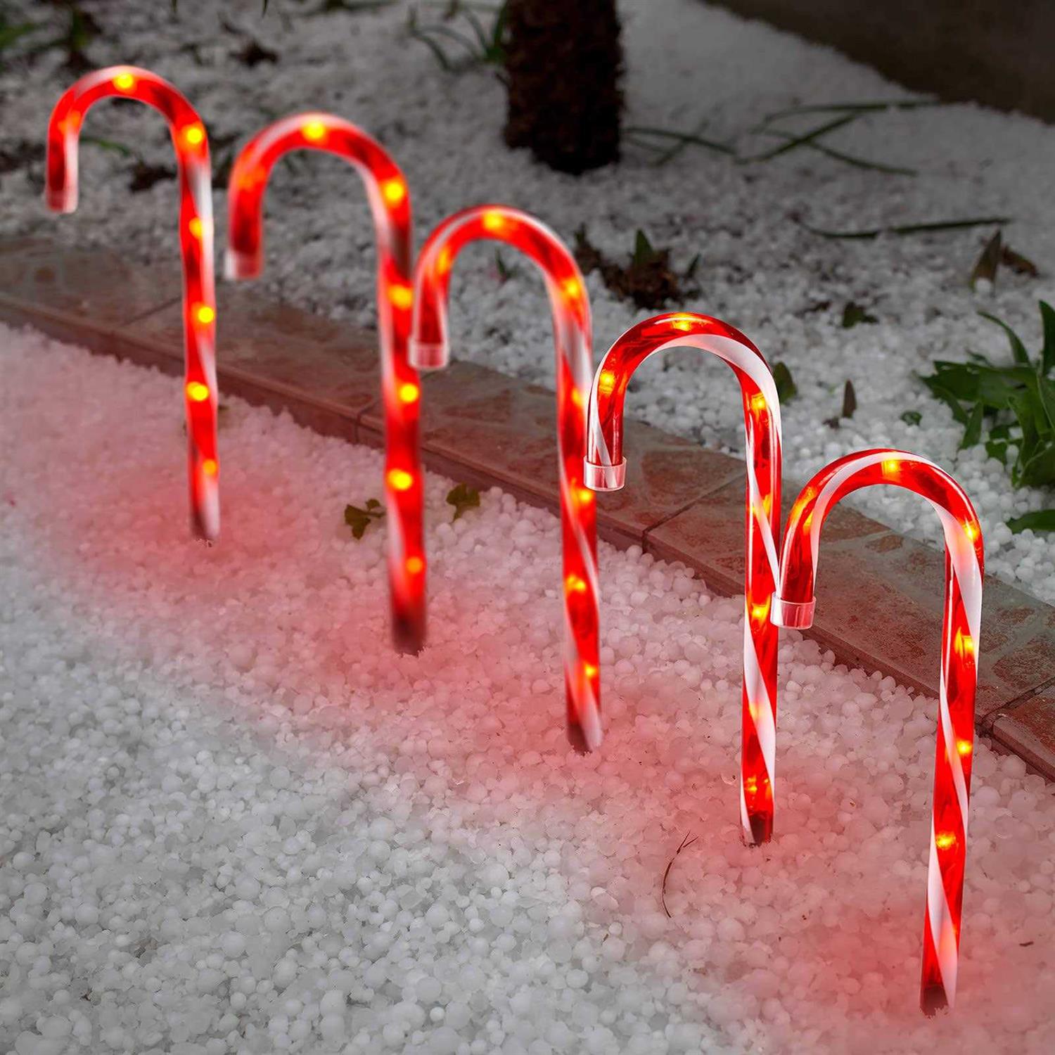 Brillarlights Christmas Candy Cane Lights Outdoor Pathway,12 inch Candy Cane Driveway Makers Set of 5 Lighted Candy Canes