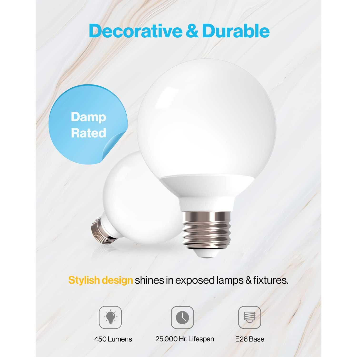 Sunco Lighting G25 LED Globe, 6w=40w, Dimmable, 450 LM